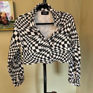 Black and White Trippy Psychedelic Cropped Jean Denim Jacket